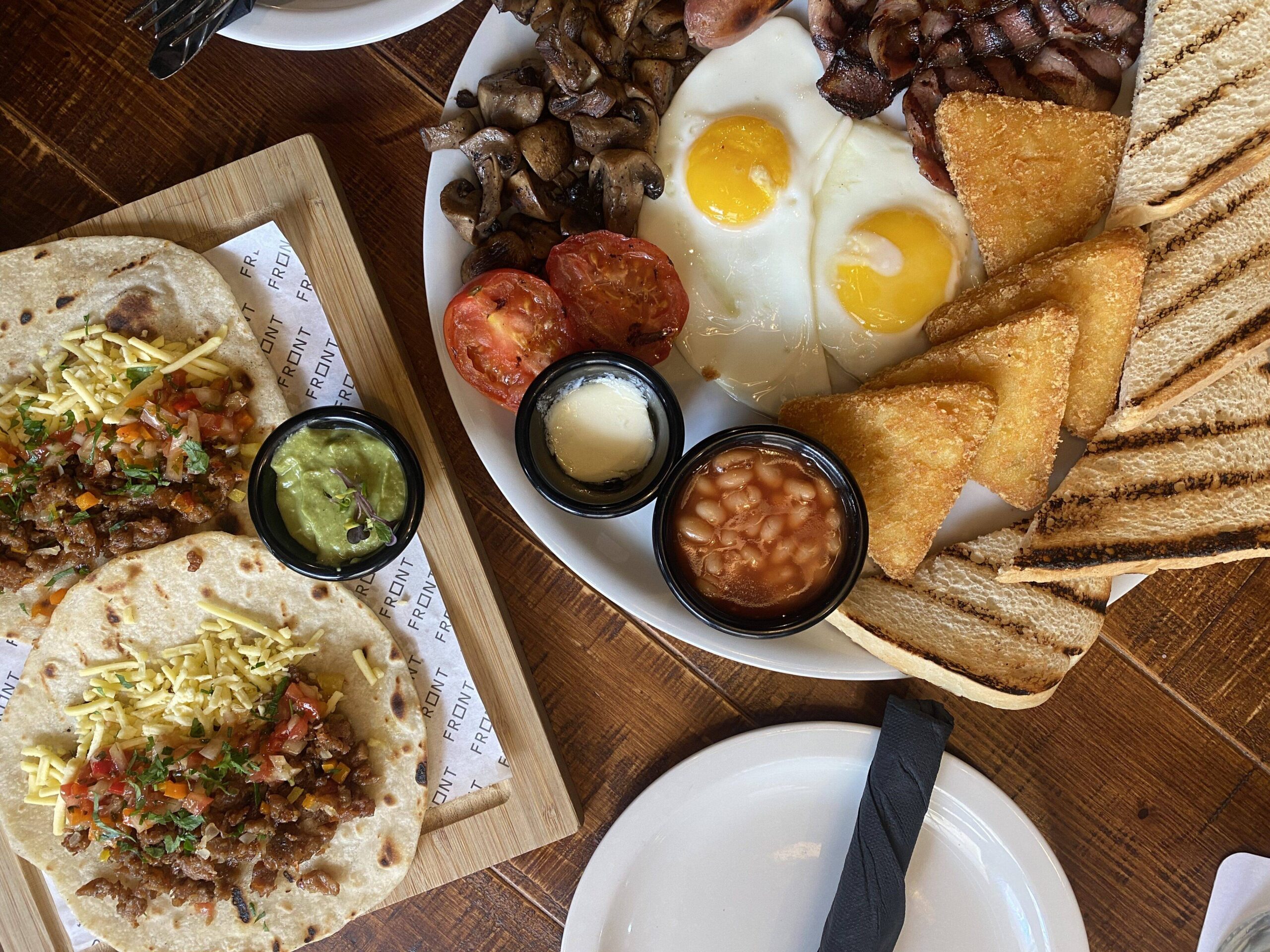 English Breakfast and Vegan Breakfast Tacos at Front
